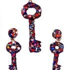 Kettenanhänger und Ohrringe, bunt, angefertigt für Romy Haags \"Schlüsselerlebnisse\"